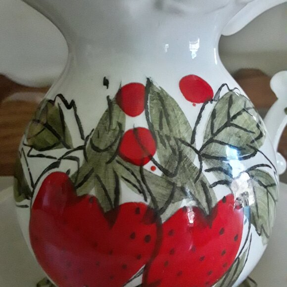 Vintage ENESCO Hand Painted Pitcher with Matching Saucer - Strawberry Motif - Picture 4 of 8